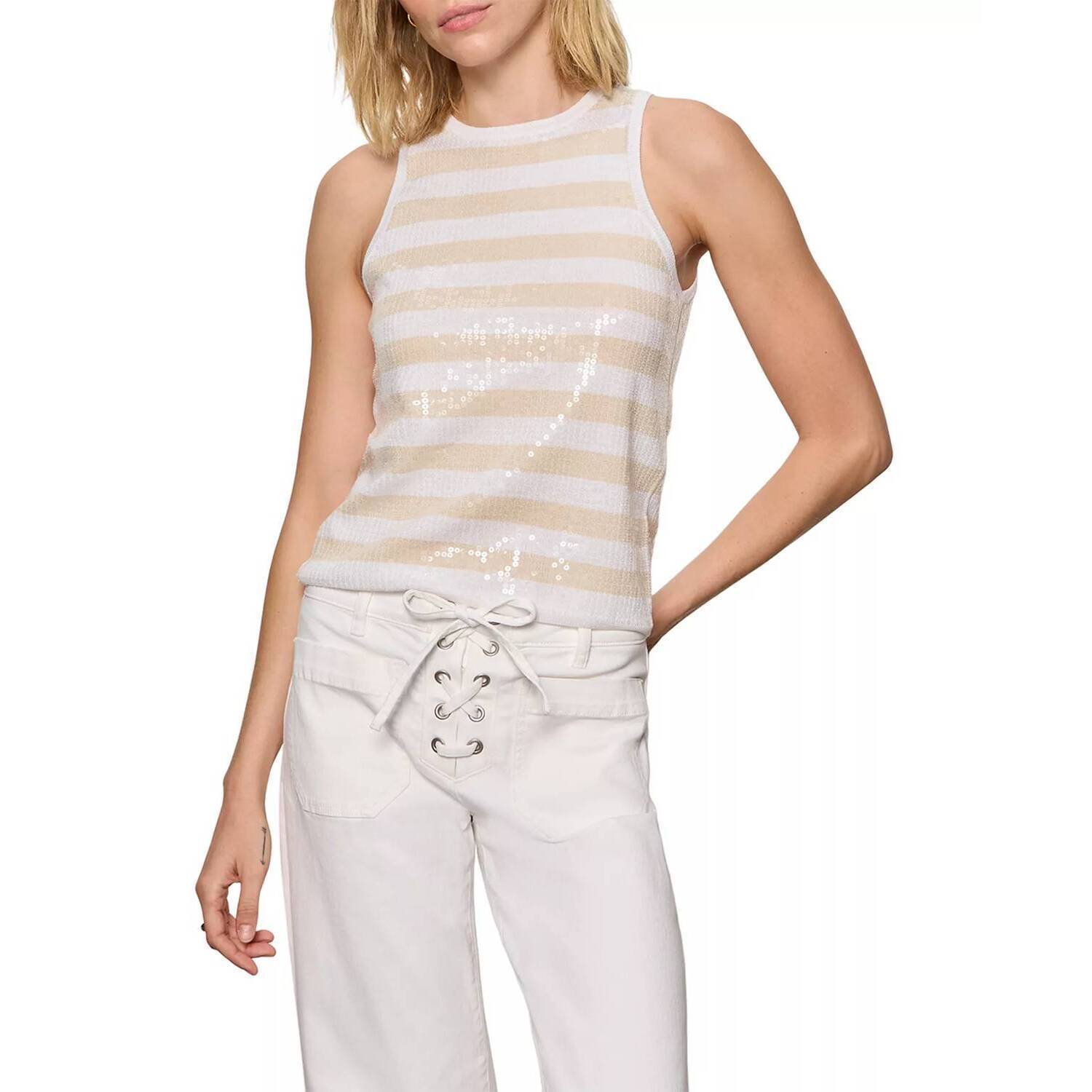 New Sanctuary Summer Shine Sequin Shell Tank In White